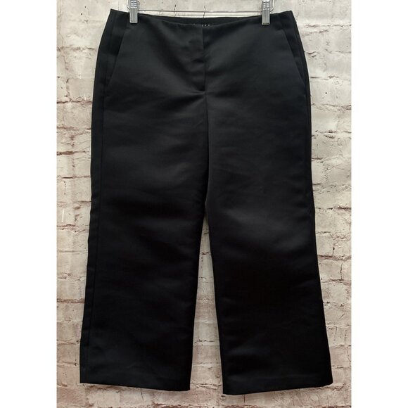 THEORY Womens Black Satin Sateen Wide Leg Crop Dress Pants Modern Size 6 - Picture 1 of 4